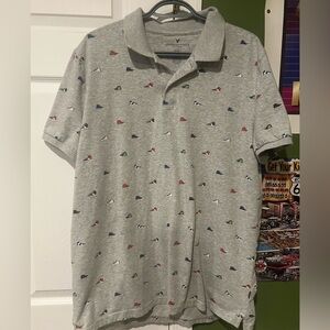 American Eagle Outfitters Men's Gray Polo with Shoe Pattern
